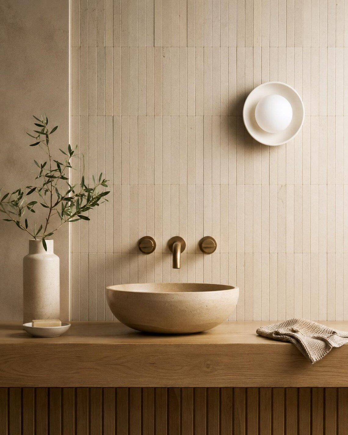 The Volta ceramic cylinder sconce angle view