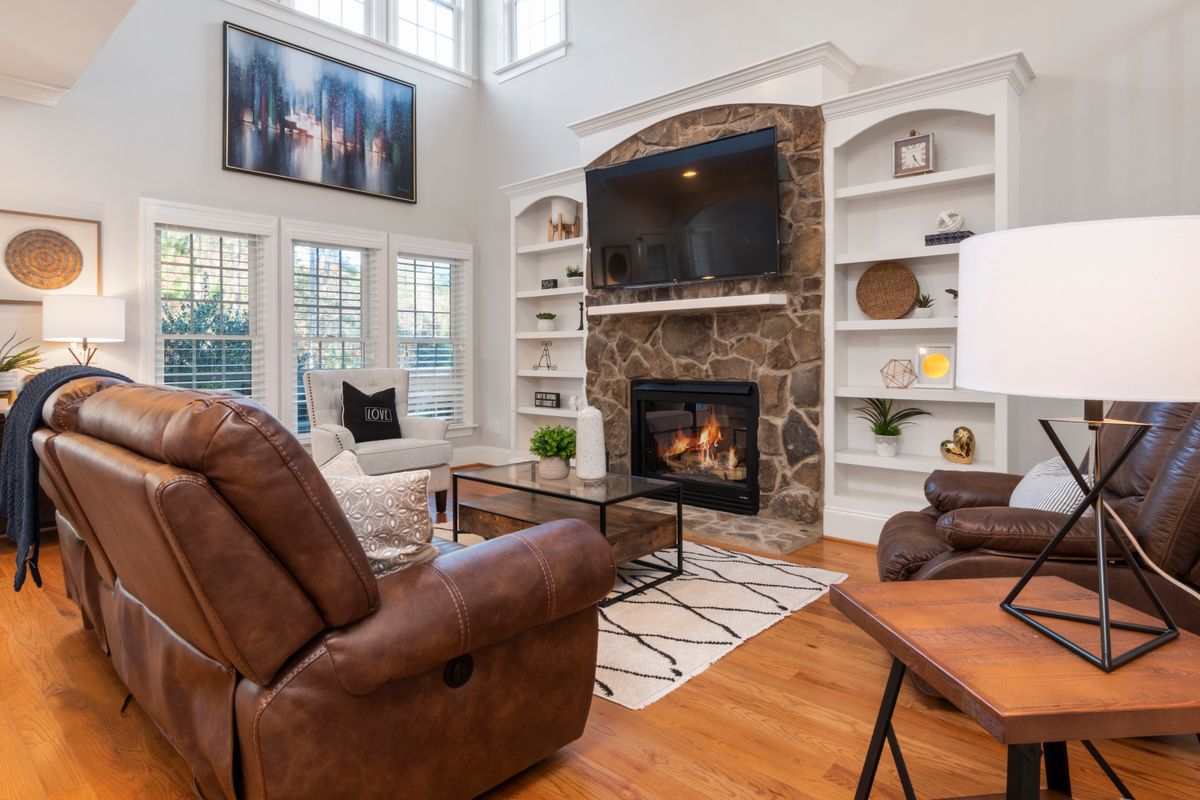 Living room with layered ambient and accent lighting