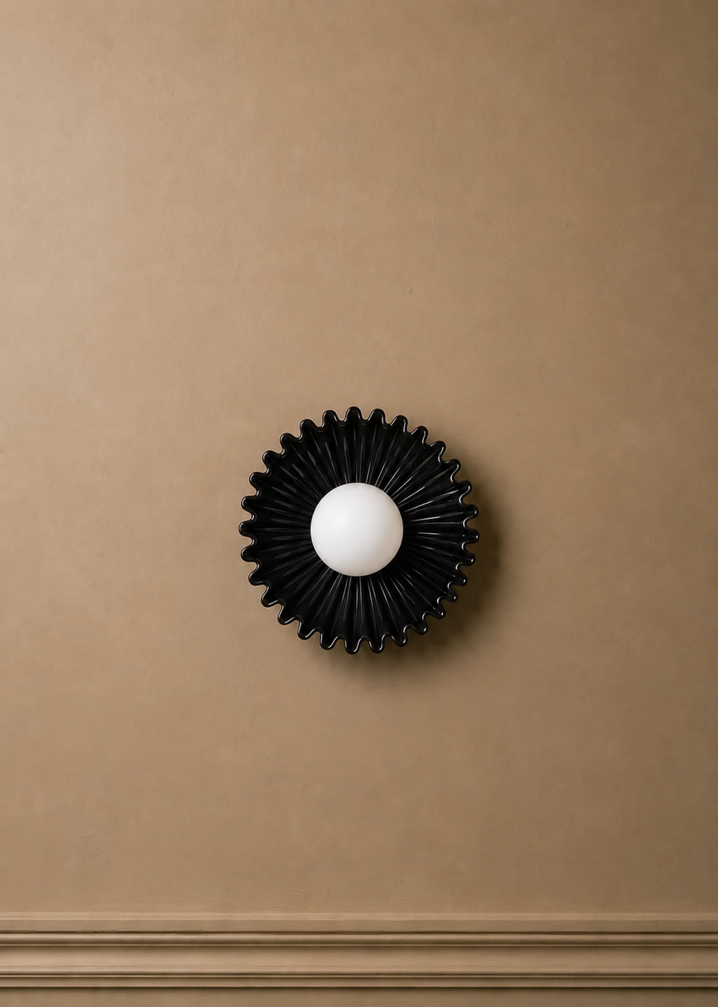 The Solara ceramic sunburst wall sconce styled in modern interior