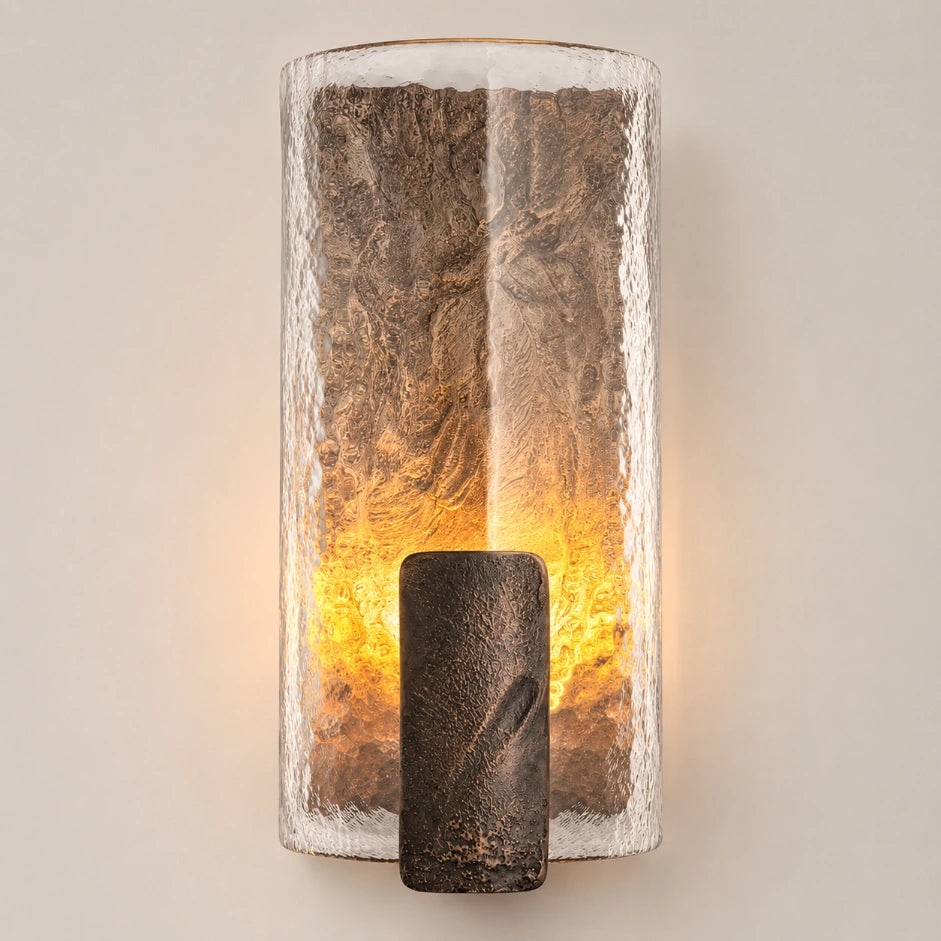 The Remy copper wall sconce with smoky brown glass shade