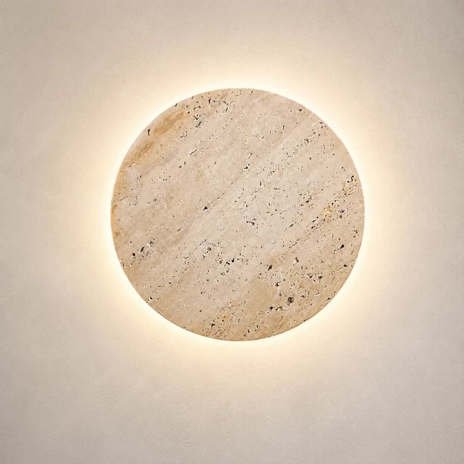 The Terra natural stone round wall sconce, front view