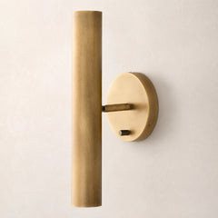 The Aurum brass copper tube wall sconce, front view