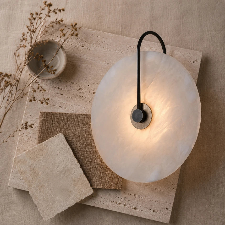 The Marquise marble wall sconce showing natural stone detail