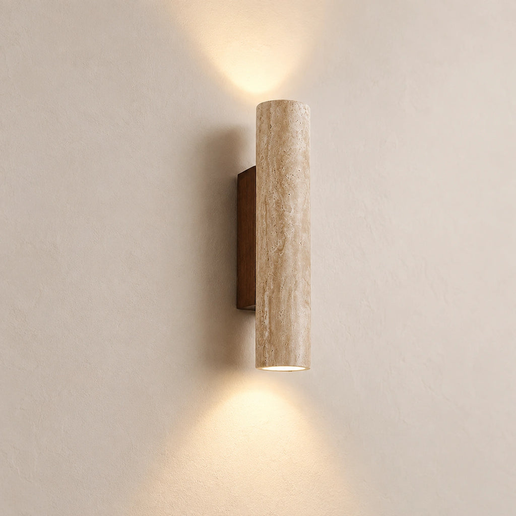The Strata stone cylinder wall sconce side view