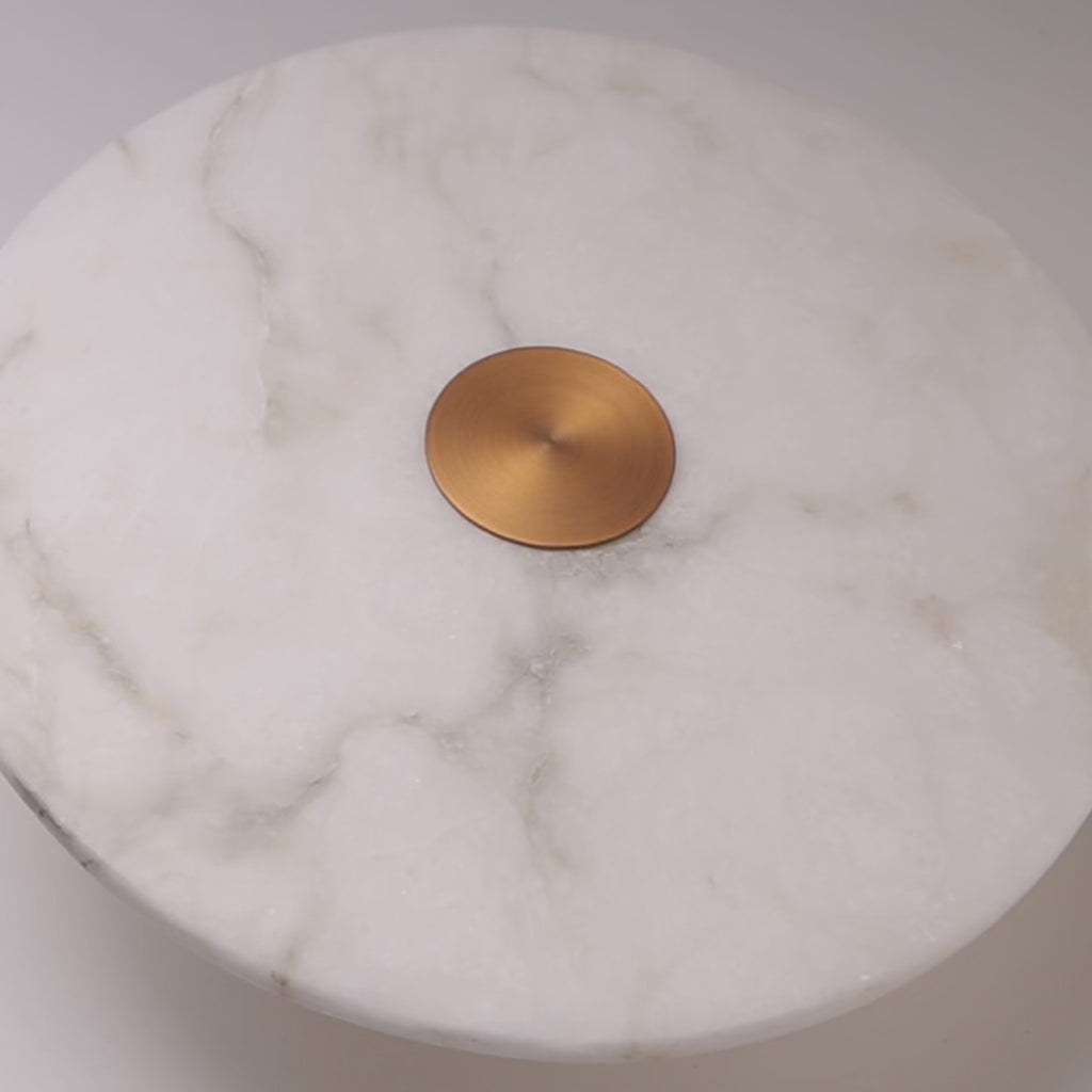 The Alba | Natural Alabaster Disc Wall Light | Brushed Brass Finish