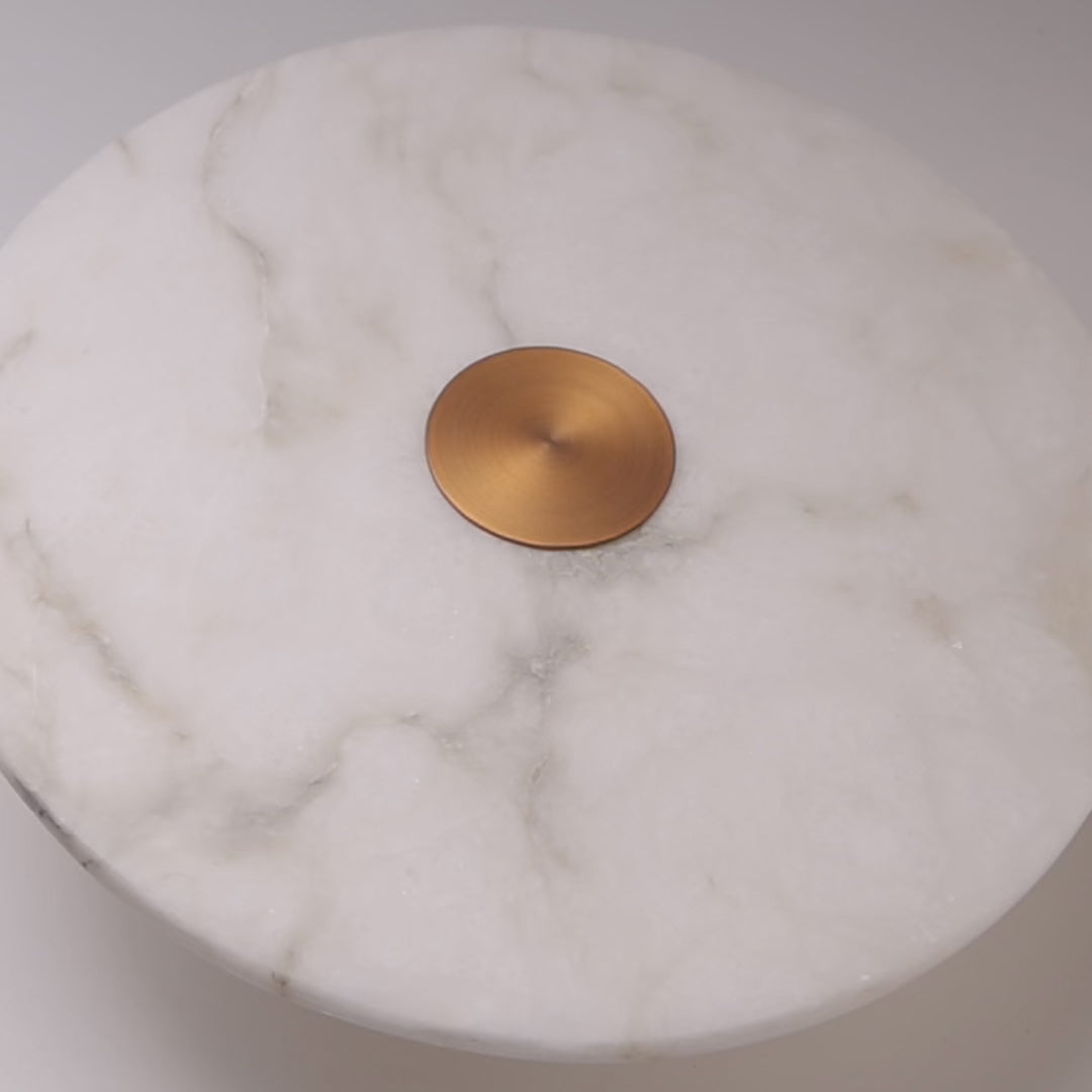 The Alba | Natural Alabaster Disc Wall Light | Brushed Brass Finish