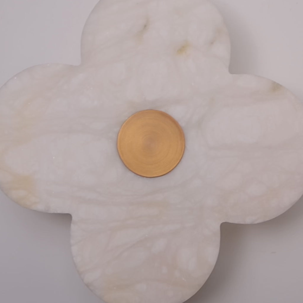 The Petalo | Alabaster Clover Wall Sconce | Brushed Brass Finish